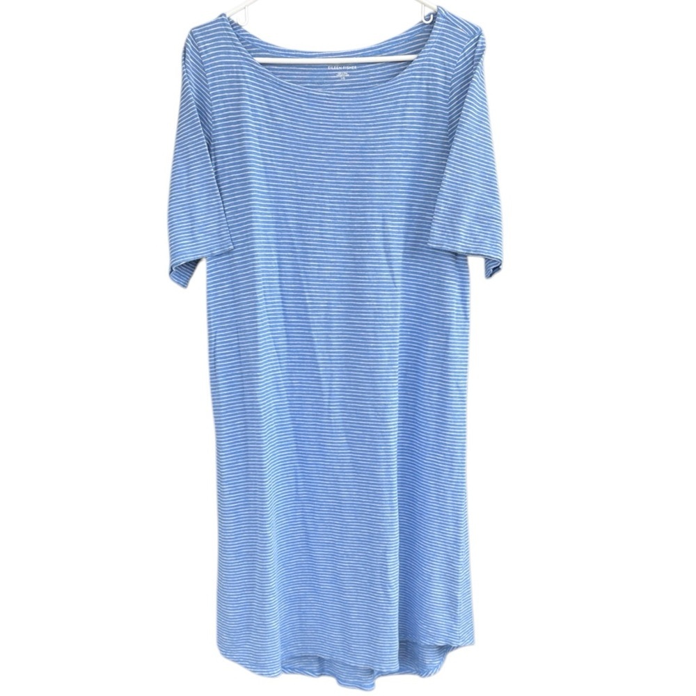 EUC Eileen Fisher Hemp Blend Striped Dress Blue White Size Large